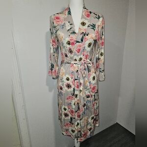 Posh Peanut Women's Soft Bamboo Robe French Gray Floral Pattern Size Medium